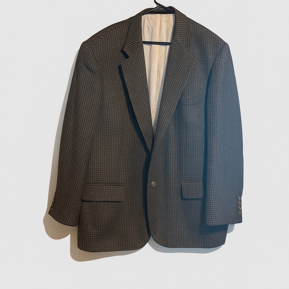 OSCAR DE LA RENTA Men 44R %100 Wool Houndstooth lined Blazer sports‎ jacket